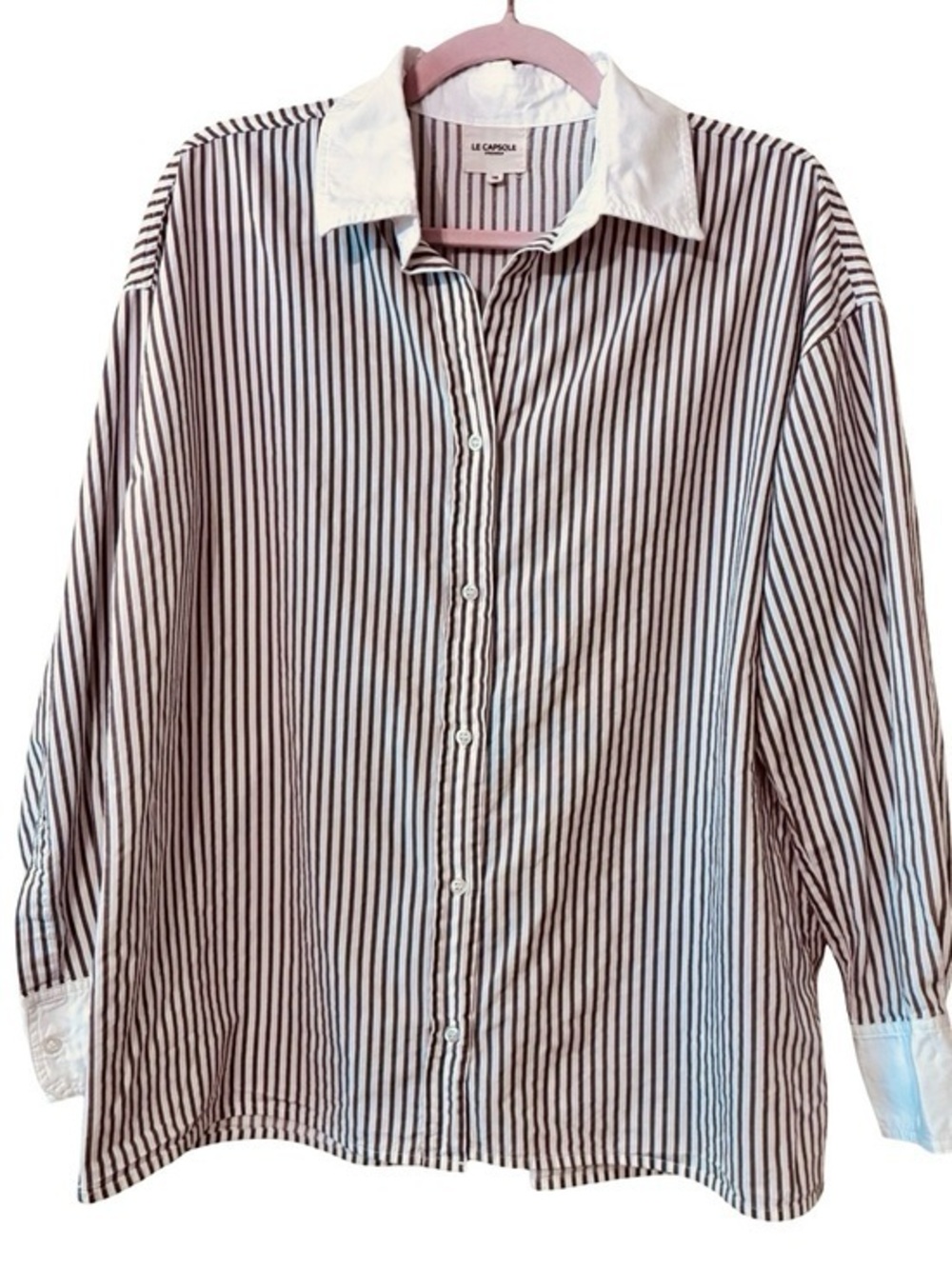 LE CAPSOLE STOCKHOLM Striped Button Down Shirt in Beige & White, Size EU 36.